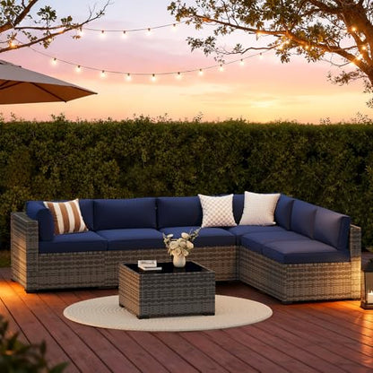 7-Piece Patio Furniture Set, Wicker Outdoor Furniture with Thick Cushions