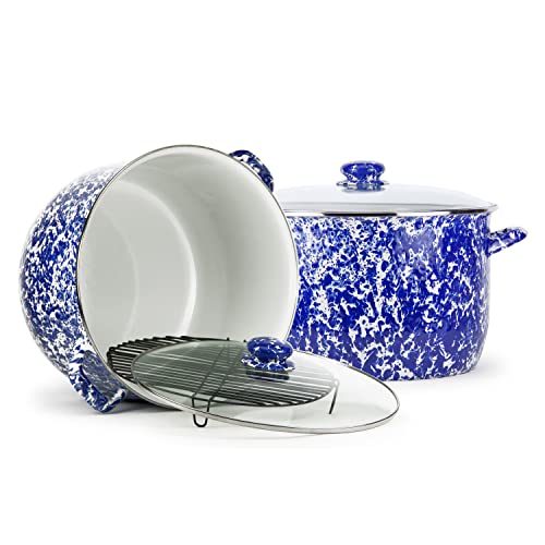 Golden Rabbit Enamelware Soup or Stock Pot, 18 quart, Cobalt Swirl