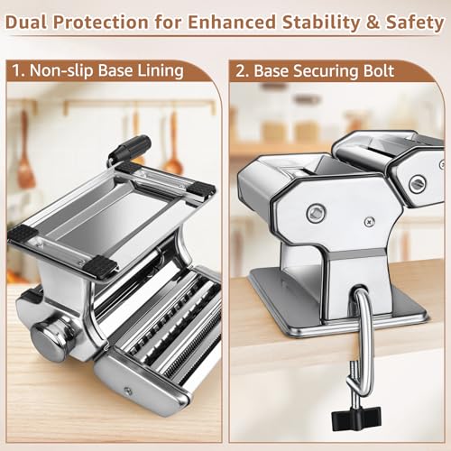 3 in 1 Pasta Maker - 7 Thickness Noodle Maker with Roller & 2 Width Cutters
