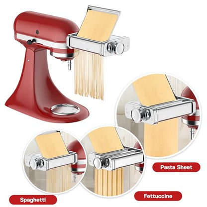 3-in-1 Pasta Attachment for KitchenAid Stand Mixer, Stainless Steel Pasta Maker for KitchenAid Mixer Attachments, Pasta Maker Includes Pasta Roller, Spaghetti & Fettuccine Cutter by Cofun