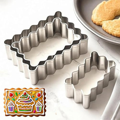 11Pcs Scalloped Cookie Cutter Set, Assorted Sizes-Include3 Square,3 Rectangle and 5 Round Fondant Molds,Reusable with Jagged Edge Design for a Special Event Holiday Everyday Treat (11Pcs)