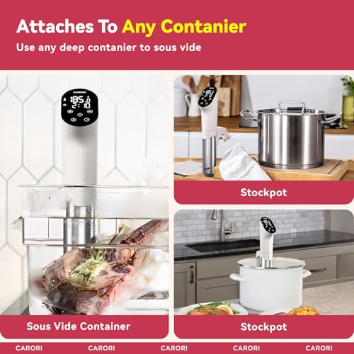 Carori Sous Vide Machine 1100W, Sous Vide Precision Cooker, Ultra Quiet Immersion Circulator with Recipes, Accurate Temperature and Time Control with Adjustable Clamp, Brushless Motor, White