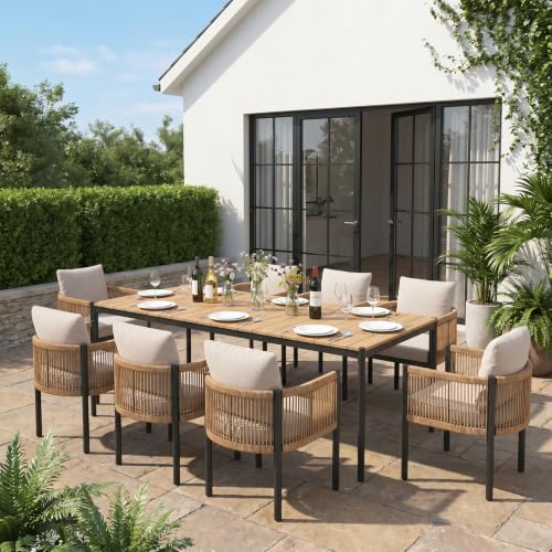 SUNSITT 9 Piece Outdoor Patio Dining Set w/Cushioned Woven Rattan Chairs