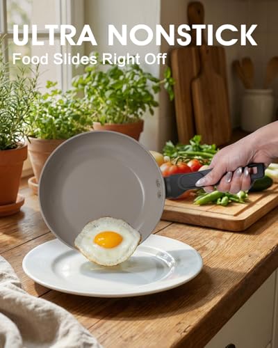 UFIRE 8 Inch Nonstick Frying Pan Skillet, Ceramic Frying Pan, Non Toxic Healthy Ceramic Coating, Suitable for All Stovetops, PTFE PFOA PFOS Free, Black