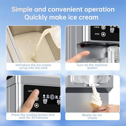 Commercial Ice Cream Maker Machine 1200W Single Flavor Soft Serve Ice Cream Machine 3.2 to 4.2 Gal/H 110V Ice Cream Machine with Pre-Cooling, Auto Clean, 6L Hopper for Restaurant Snack Bar