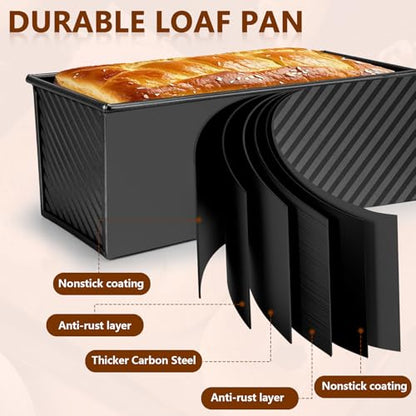 Shinsin Pullman Loaf Pan with Lid 13x4, 2.2 lb Dough Capacity Bread Loaf Pan, PFTE and PFOA-Free, Healthy Baking for Homemade Sourdough & Sandwich Bread, Nonstick & Easy Clean (Black)