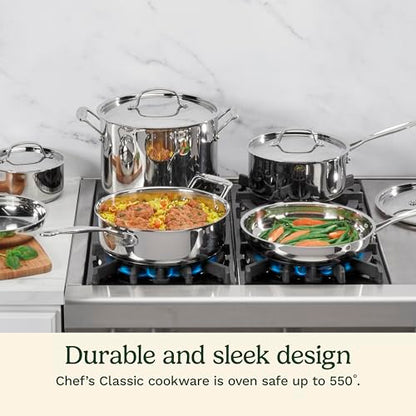 Cuisinart 7-Piece Stainless Steel Pots and Pans Set, Cookware Set Compatible with Induction, Electric, Gas Cooktops, Aluminum Core for Quick Even Heat, Cool Grip Handles, Dishwasher Safe, Oven Safe