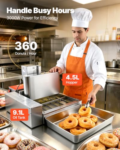VEVOR Commercial Automatic Donuts Machine, 6 Rows Donuts Making Equipment, 360 pcs/hour Electric High Power Doughnut Maker, Stainless Steel Frying Auto Fryer, with Intelligent Control