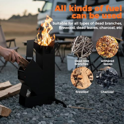 Rocket Stove for Cooking Portable Wood Burning Wood Fire Camping Backyard Cooking Outdoor Events BBQ Comes with Storage Bag
