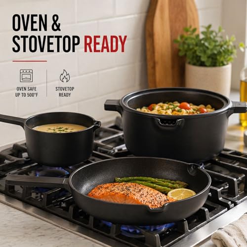 Alva Neat 5-Piece Nonstick Nesting Cookware Set, Lightweight Pots & Pans Set, Easy to Store, Induction + Oven Safe, Made Without PFAS, PTFE or PFOA, Non Stick Cookware Set for Small Kitchens and RVs
