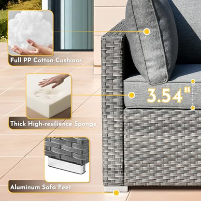 Weaxty 5 Pieces Wicker Patio Furniture Sets, Outdoor Sectional Sofas with Coffee Table, Thicken Cushion All Weather Rattan Patio Conversation Couch Set for Porch Balcony Yard Poolside, Dark Grey