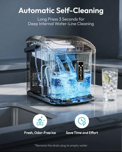 EUHOMY Ice Maker Countertop, 9 Cubes Ready in 6 Mins, 26lbs/24H, Self-Cleaning, Portable Ice Maker Machine with Carry Handle, Basket and Scoop, 2 Sizes of Bullet Ice for Home, Kitchen, Office