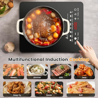 EABOSON Portable Induction Cooktop 8 Cooking Modes, 2200W Electric Countertop Touch Panel with Timer, 8 Temp Levels, Low Noise Hot Plate Countertop Burner Stove