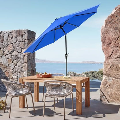 OLIXIS 9ft Patio Umbrella with Tilt and Crank Button & 8 Sturdy Ribs Waterproof, 9 Feet Patio Table Umbrella Perfect for Poolside, Terrace, Beach and Outdoor Restaurant, Blue