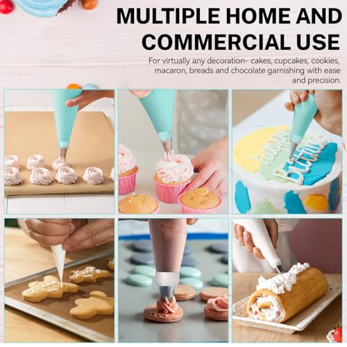 HOTEC Piping Bags and Tips Set, 120 Pcs Cake Decorating Kit with 100pcs 12 Inch Disposable Pastry Bags, 1 Reusable Piping Bags, 12 Piping Tips, 3 Cake Scraper, 2 Couplers, 2 Bag Ties, Baking Supplies