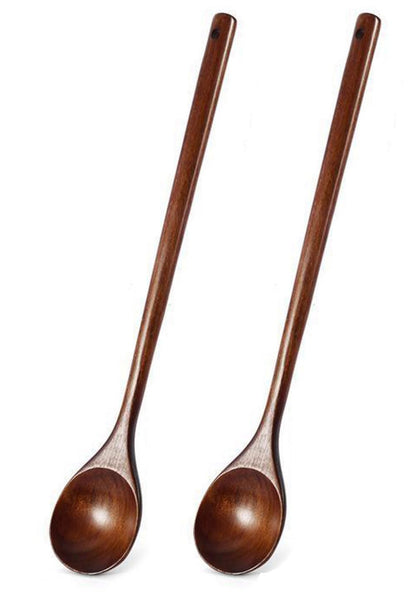 Wood Cooking spoon, 2PCS 13 inches Long Handle Spoons for Mixing,Tasting Stirring food, Large Wooden Cooking Utensils for Cooking and Crafts(Nanmu)