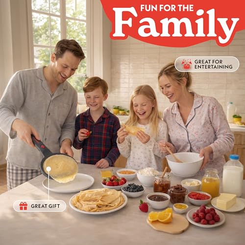 Gourmia Electric Crepe Maker – Nonstick 8” Surface, One-Touch Operation, Includes Batter Tray, Compact & Easy to Clean, Crepe, Pancake & Tortilla Maker