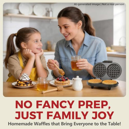 AshGlen Double Mini Waffle Maker for kids, Waflera Electrica with 2 X 4” Round Non-stick Grids, Small Waffle Maker Mini, Makes 2 Personalized Keto Chaffle Waffles, Mini Waffle Iron, Graphite