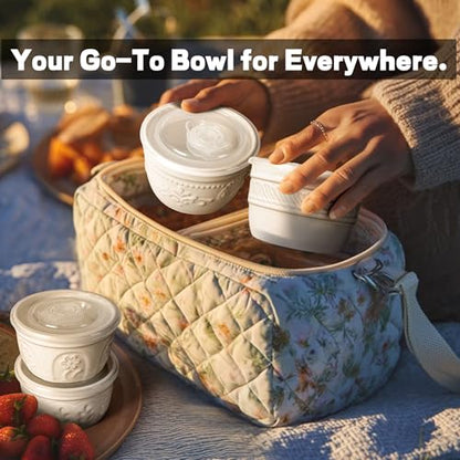 Artena Ramekins with Lids, Creme Brulee Ramekins Oven Safe, Ceramic Pudding Cups, Souffle Cups, Custard Cups, Dipping Sauce Cups, Food Storage Containers with Lids, Set of 4 (Multiple Patterns, 8 oz)