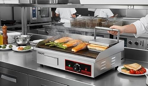 Commercial Electric Griddle 22 inch Adjustable Temp Control, Countertop Flat Top Electric Grill, heavy Duty healthy Stainless Steel Griddle BBQ Grill 55cm,Flat Top Grill for Restaurants