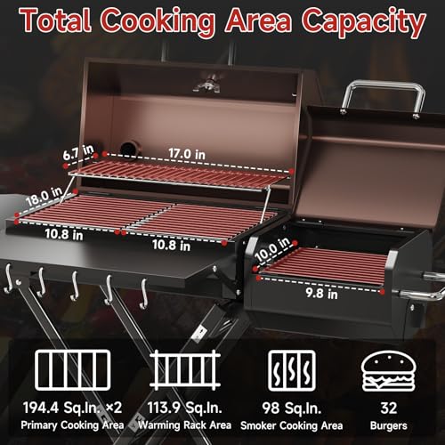 kscocinaBBQ Portable Charcoal Grill with Smoking Function, Foldable Suitcase Design with Wheels, Multi-Tier Storage Rack & Waterproof Cover for Outdoor BBQ Parties (Khaki)