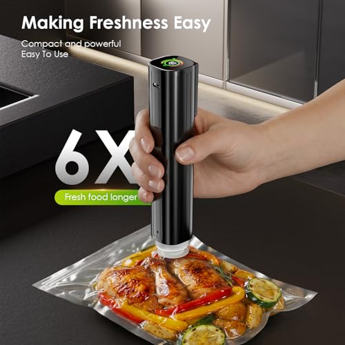 Elxis Vacuum Sealer, Portable handheld Vacuum Sealer + 30 Reusable Vacuum Bags, Portable Food Sealer, With LED pressure display, 2-Speed Pressure Control (60/80 Kpa)