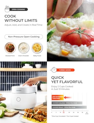 CUCKOO CRP-MHTR0309F | 3-Cup (Uncooked) Twin Pressure Induction Heating Rice Cooker | 11 Menu Options: High/Non-Pressure & More, Made in Korea | White, 3 Cups