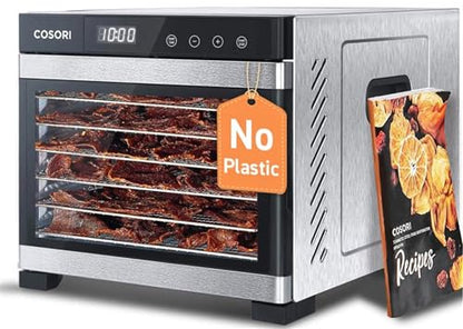 Cosori Food Dehydrator, Bigger Than 7 Trays with Large 6.5 ft² Drying Space, Stainless Steel Trays, 600W Faster Drying, 165°F Dehydrated Dryer for Jerky, Dog Treats, Herbs, Meat, Fruit, Yogurt, Silver