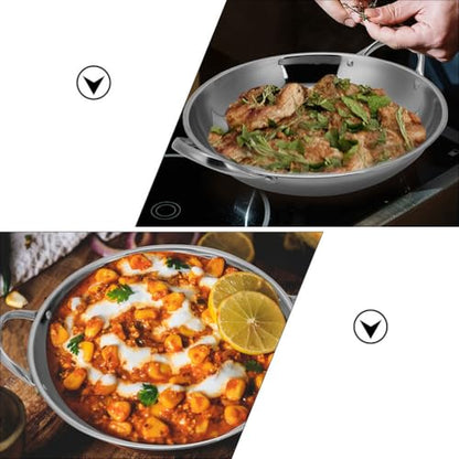 KICHOUSE Small Hot Pot Stainless Steel Cooking Pot with Double Handles Nonstick Flat Bottom Pan for Home Kitchen Restaurant Use 8.26X7.87X1.96In