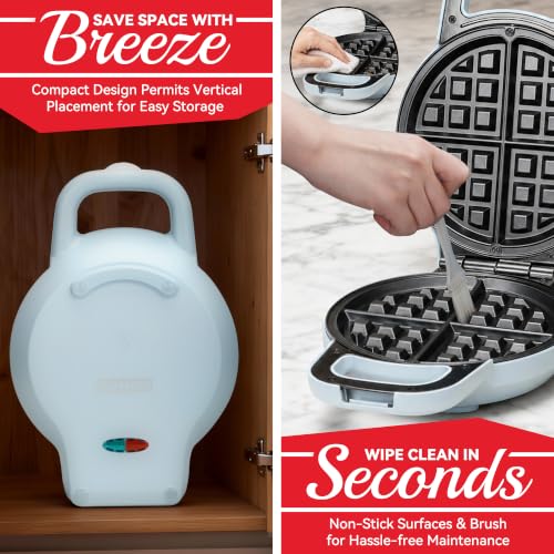 SugarWhisk 6-Inch Flip Belgian Waffle Maker, Ceramic Nonstick,Pale Blue