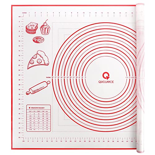 Extra Large Silicone Pastry Mat, Baking Mat with Measurement, Kitchen Counter Mat for Fondant, Rolling Dough, Pie Crust, Pizza and Cookies - Oven Liner Mat/Kneading Matts, 24" x 32", Red
