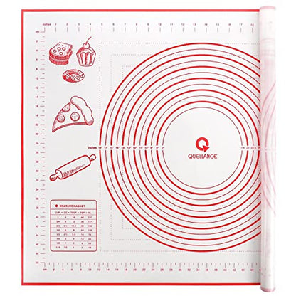 Extra Large Silicone Pastry Mat, Baking Mat with Measurement, Kitchen Counter Mat for Fondant, Rolling Dough, Pie Crust, Pizza and Cookies - Oven Liner Mat/Kneading Matts, 24" x 32", Red