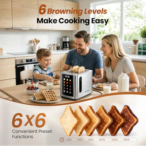 Toaster 2 Slice Touch Screen, Smart Toaster Wide Slot, Full Stainless Steel