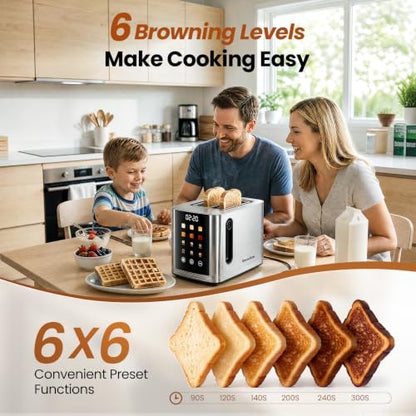 Toaster 2 Slice Touch Screen, Smart Toaster Wide Slot, Full Stainless Steel
