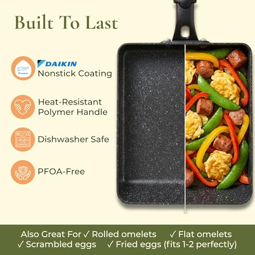 HAPPI STUDIO Tamagoyaki Pan - Japanese Omelette Pan Nonstick PFOA-Free - Japanese Egg Pan - Omelet Pan - Square Frying Pan Rolled Omelette Egg Roll - Tamago Skillet 7x6 All Stovetops