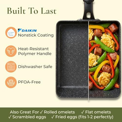 HAPPI STUDIO Tamagoyaki Pan - Japanese Omelette Pan Nonstick PFOA-Free - Japanese Egg Pan - Omelet Pan - Square Frying Pan Rolled Omelette Egg Roll - Tamago Skillet 7x6 All Stovetops