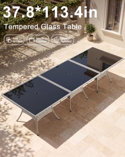 15-Piece Patio Dining Set, 3 Tempered Glass Tables & 12 Wicker Chairs