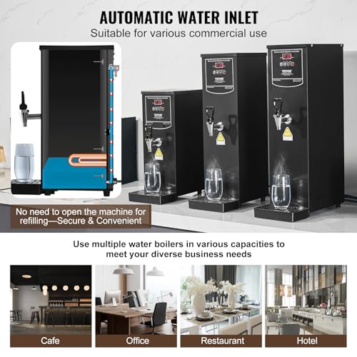 VEVOR Commercial Water Boiler, 10L Electric Hot Water Dispenser with 316 Stainless Steel Heating Tube, 1500W Step-by-step Fast Heating 50L/H Hot Water Boiler, for Coffee Tea Restaurant Office