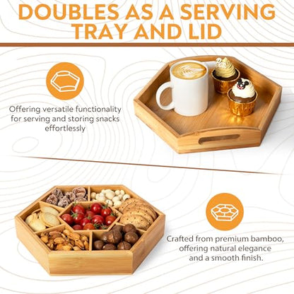 Snack and Serving Tray Set – 13" Divided Bamboo Appetizer Platter for Dry Fruit, Nuts, Cheese and Charcuterie (Bamboo, 13"x11")