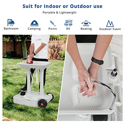 VINGLI 30L Upgraded Portable Sink| Rolling Hand Wash Basin Stand with Towel Holder & Soap Dispenser & Wheels, Perfect for Garden/Camping/Outdoor Events/Gatherings/Worksite/RV/Indoor, White