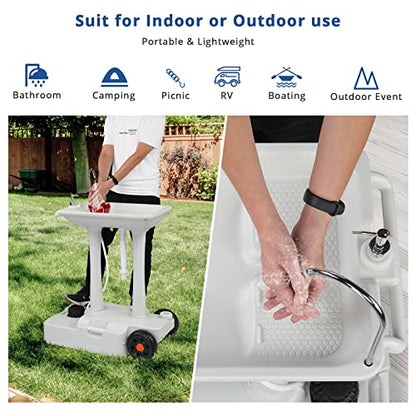 VINGLI 30L Upgraded Portable Sink| Rolling Hand Wash Basin Stand with Towel Holder & Soap Dispenser & Wheels, Perfect for Garden/Camping/Outdoor Events/Gatherings/Worksite/RV/Indoor, White