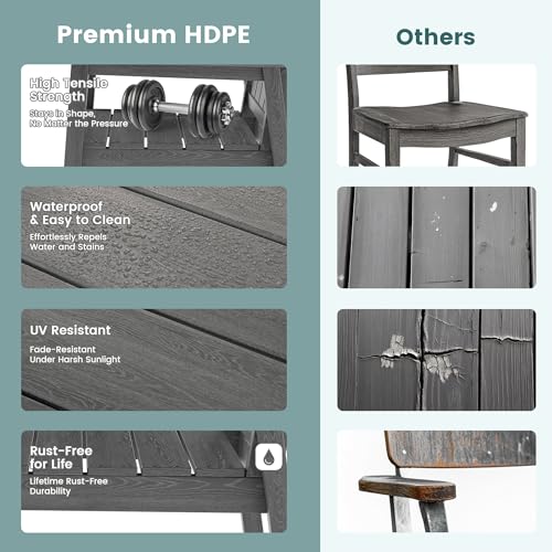 Pamapic 5 PCS Outdoor Dining Set, Spacious HDPE Outdoor Table and Chairs, Wood Grain Patio Furniture Sets with Elegant Armrest, All-Weather Patio Dining Table with Umbrella Hole, Gray