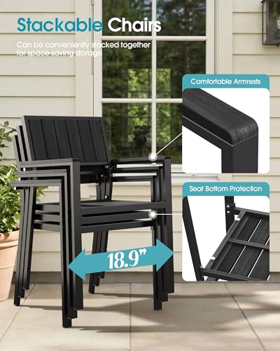 Aluminum Outdoor Dining Set of 10, Patio Table and Stackable Chairs, Black