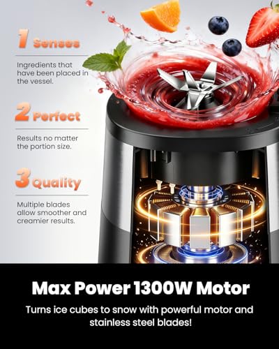 GDOR Professional Blender with 6 Preset Programs, 1300W Smoothie Blender for Ice Crushing & Frozen Fruit, 67 Oz Glass Pitcher & 22 Oz To-Go Cup Combo, Smart Smoothie Maker, Self-Cleaning