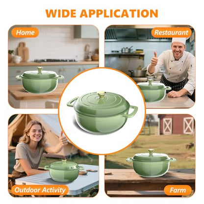 Bonnlo 6QT Round Dutch Oven, Enameled Cast Iron Dutch Oven Pot with Lid & Dual Handles, Oven Safe Up to 500° F, for Sourdough, Bread Baking, Stews and Roasting, Green