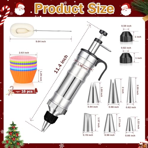 Dualshine Dessert Decorating Syringe Set, Frosting Piping Kit, Stainless Steels Icing Piping Kit, Cake Decorating Tools 6 Russian Piping Icing Nozzles Cupcake Piping Kit Christmas Baking Gifts