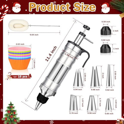 Dualshine Dessert Decorating Syringe Set, Frosting Piping Kit, Stainless Steels Icing Piping Kit, Cake Decorating Tools 6 Russian Piping Icing Nozzles Cupcake Piping Kit Christmas Baking Gifts