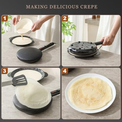 Electric Instant Crepe Maker, 8 Inch Portable Electric Crepe Maker Machine & Non-Stick Coating, On/Off Switch & Automatic Temperature Control, Compact Crepe Maker, Black