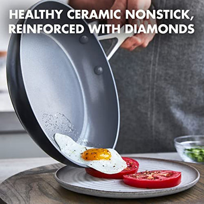 GreenPan Valencia Pro Ceramic Nonstick 10” Frying Pan Skillet with Lid, Hard Anodized PFAS-Free Cookware, Induction Ready & All Cooktops, Eggs & Omelets, Dishwasher & Oven Safe to 600F, Gray