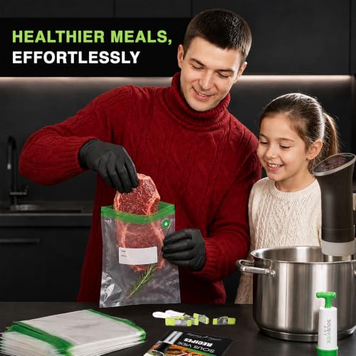 SOUSVIDE ART Sous Vide Cooker Kit - 1000W Immersion Circulator - 15 Vacuum Bags, Pump, Digital Timer and Temperature Control; Complete Sous Vide Machine Cooking Kit for Home Chefs and Beginners